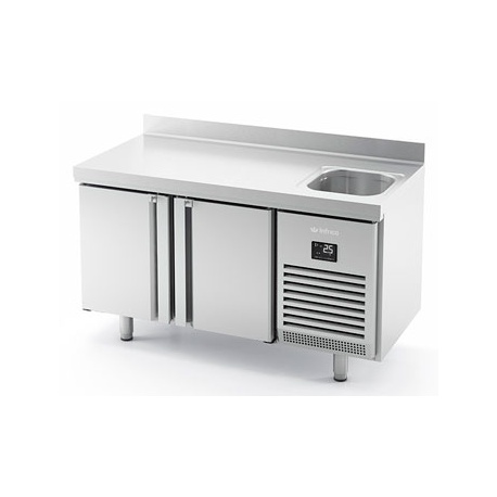 MESA REFRIGERADA SERIE 600 MARCA  INFRICO 1,5 MTS 2 PUERTAS CON FREGADERO MODELO BMPPF 1500 II