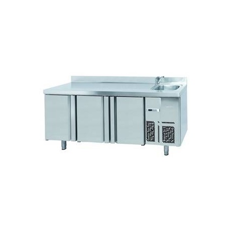 MESA REFRIGERADA SERIE 600 MARCA  INFRICO 2 MTS 3 PUERTAS CON FREGADERO MODELO BMPPF 2000 II