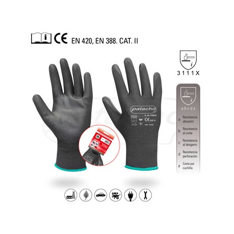 GUANTE NYLON NEGRO PALMA POLIURETANO 370N PATACHO