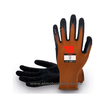 GUANTE NAILON PALMA LATEX RUGOS MARRON-NEGRO TB 320 GRIP