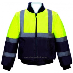 CAZADORA ACOLCHADA ALTA VISIBILIDAD BICOLOR C/CINTAS REFLEX. MANGAS DESMONABLES 100% POL.