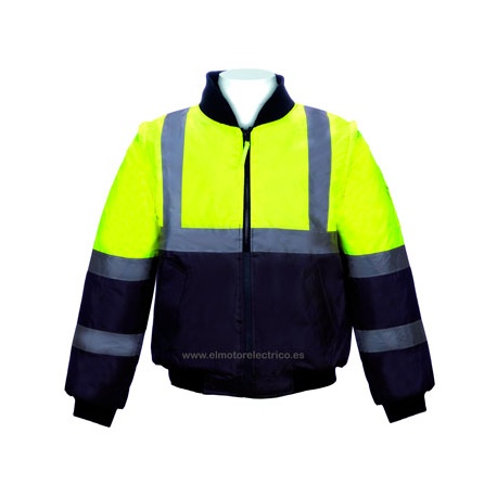 CAZADORA ACOLCHADA ALTA VISIBILIDAD BICOLOR C/CINTAS REFLEX. MANGAS DESMONABLES 100% POL.