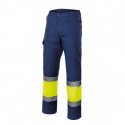 PANTALON BICOLOR MULTIBOLSILLOS ALTA VISIBILIDAD ENTRE CINTAS REFLEX. 65% POL. 35% ALG. VELILLA