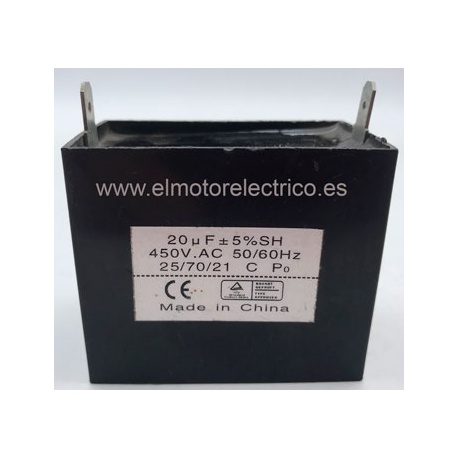 CONDENSADOR DE VENTILADOR PARA AIRE ACONDICIONADO 20MF 450W CONEXION FACTON